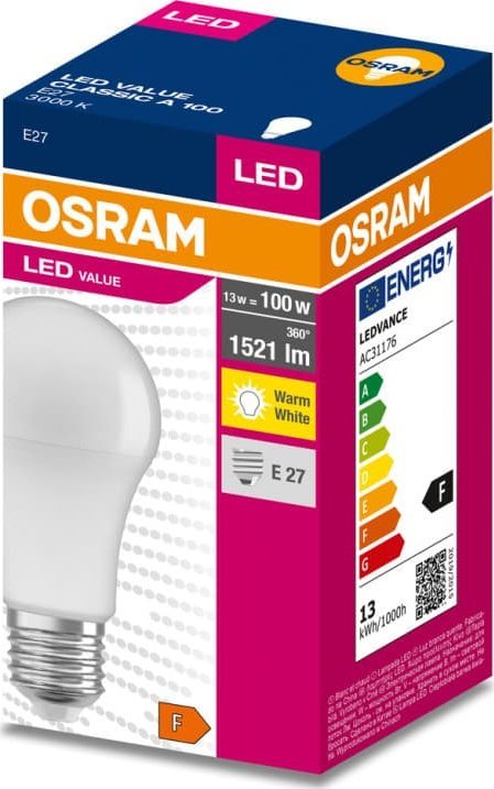 Żarówka LED E27 13W/830 E27 VALUE CL A FR 100 non-dim 13W/830 4058075630215