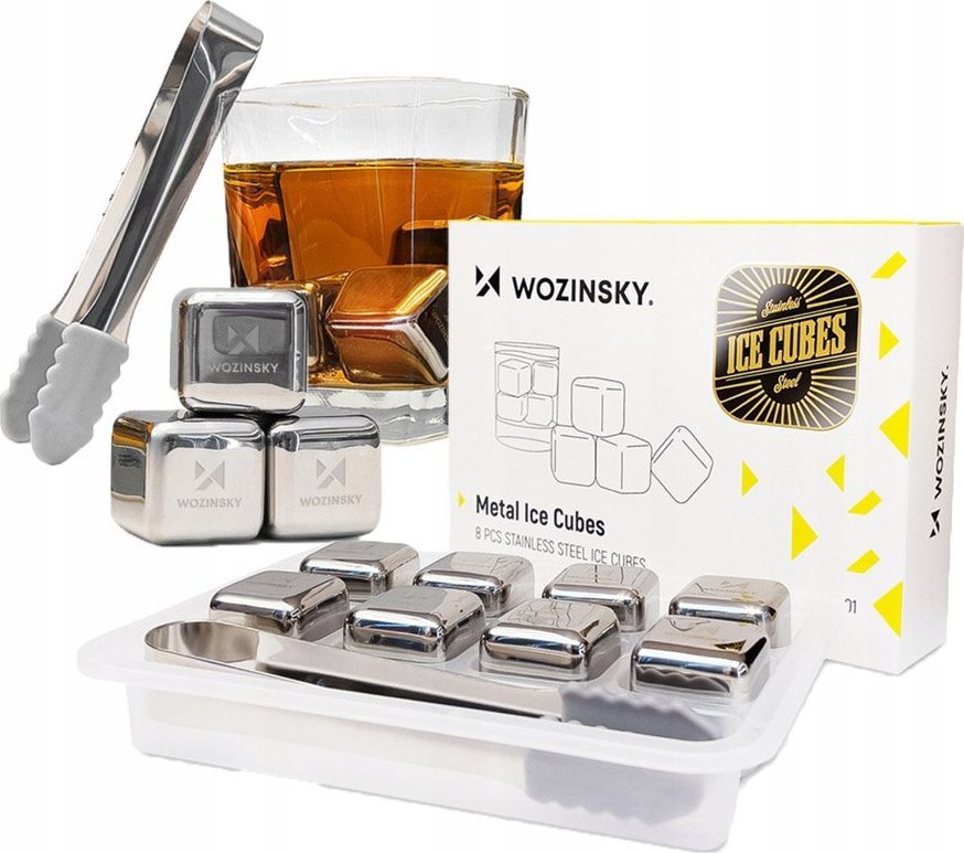 Braders Metalowe lodowe kostki do drinków 8 sztuk + szczypce