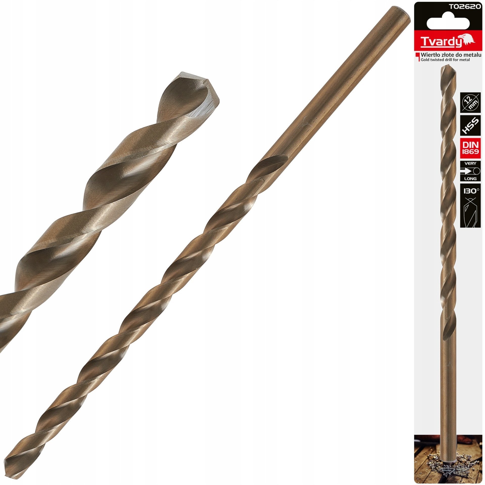 Wiertło złote do metalu długie 12.0 x 295mm HSS DIN1869 (25/100)