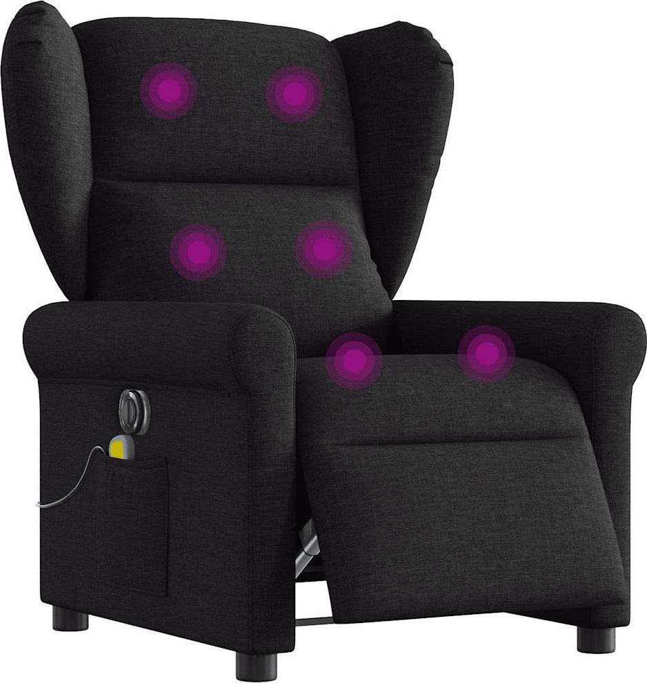 vidaXL Rozkładany fotel masujący, elektryczny, czarny, tkanina