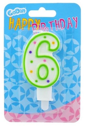 GoDan Ĺšwieczka urodzinowa cyferka 6 z kropeczkami