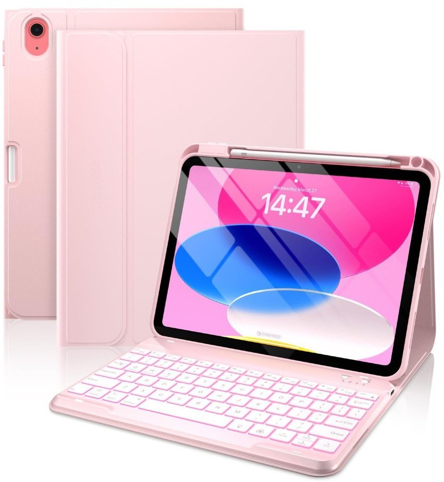 Etui z klawiaturą Bluetooth RGB Supero do Apple iPad 11 2025/2022, różowe