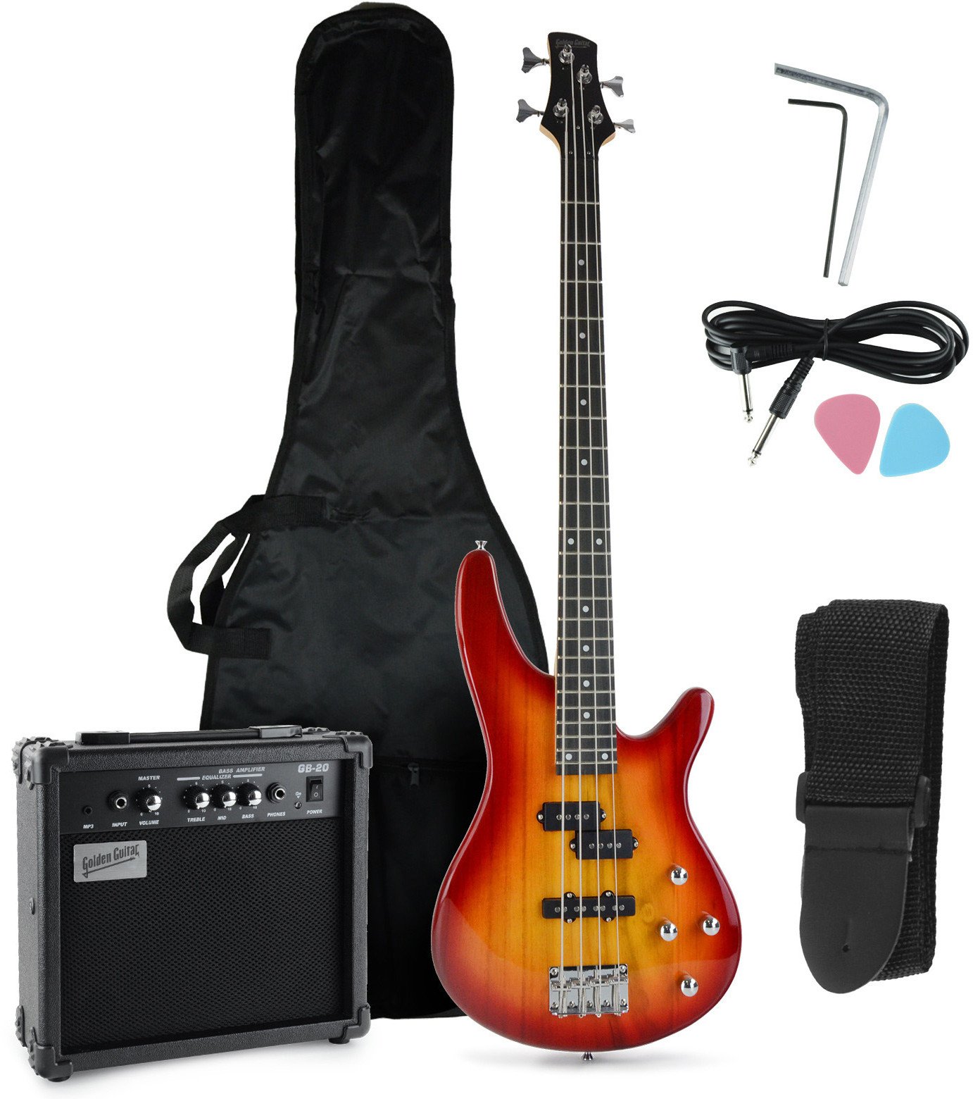 Gitara basowa kompletny zestaw Wiśnia Golden Guitar PBGB-50 Wiśnia one size