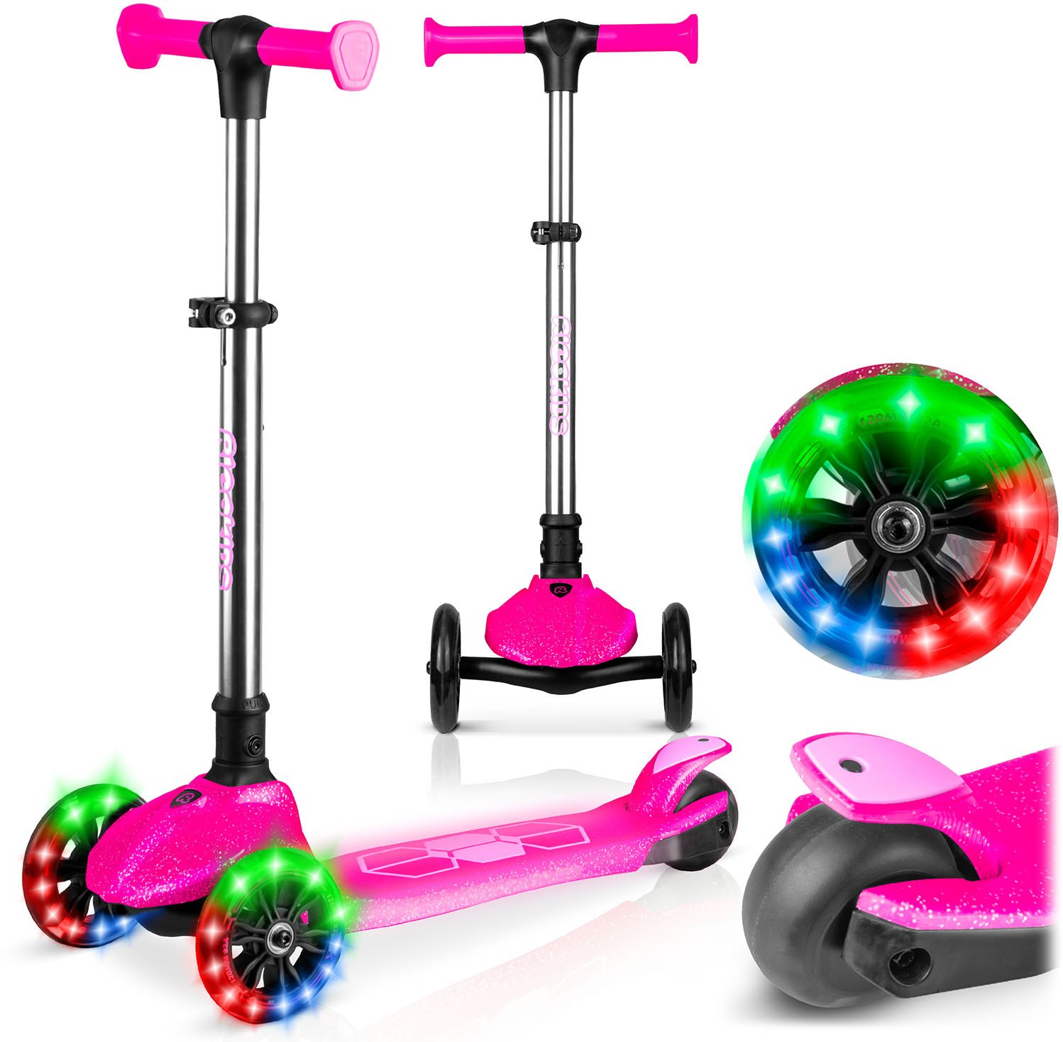 Hulajnoga trójkołowa dla dzieci balansowa świecąca w ciemności Ricokids Jelly - różowa