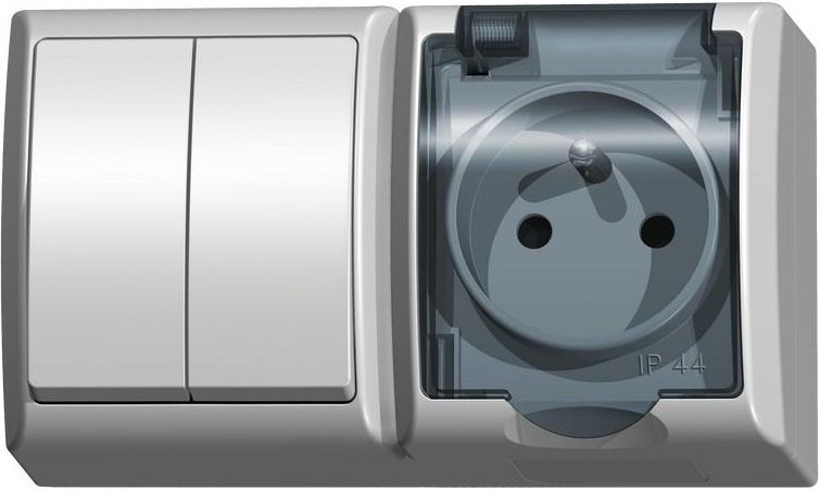 Ospel Łącznik świecznikowy podwójny + gniazdo pojedyncze Fala hermetyczne biały (ZH-Ł2G/00/d)