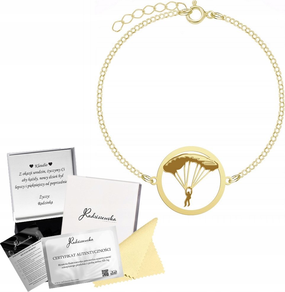 Radziszewska Jewellery Bransoletka Złota Spadochroniarz 925 Prezent GRAWER DEDYKACJA GRATIS