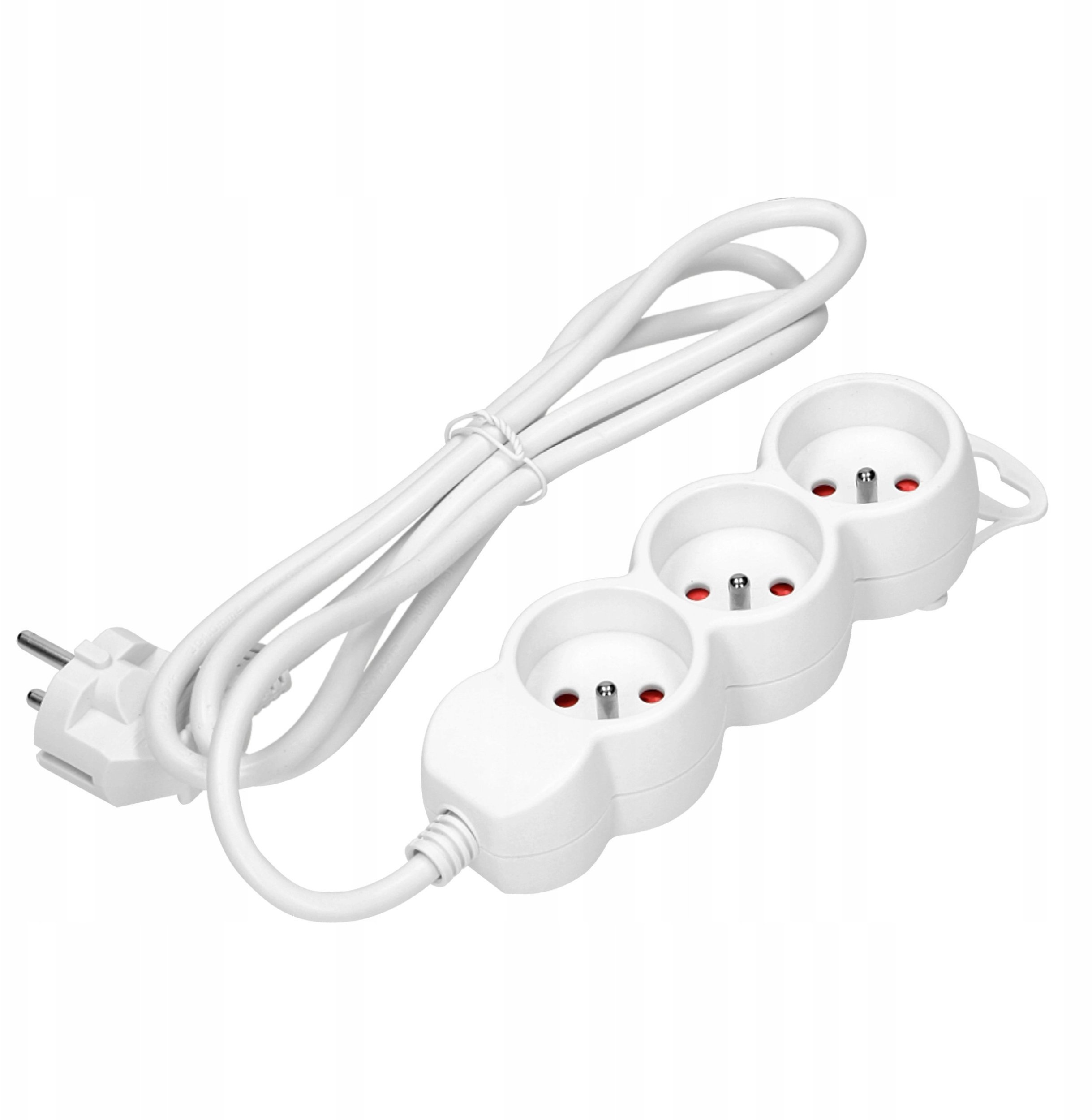 Przedłużacz 3-krotny 2P+Z, 3m H05VV-F 3x1,5mm2, Imax=16A, płaska wtyczka, biały