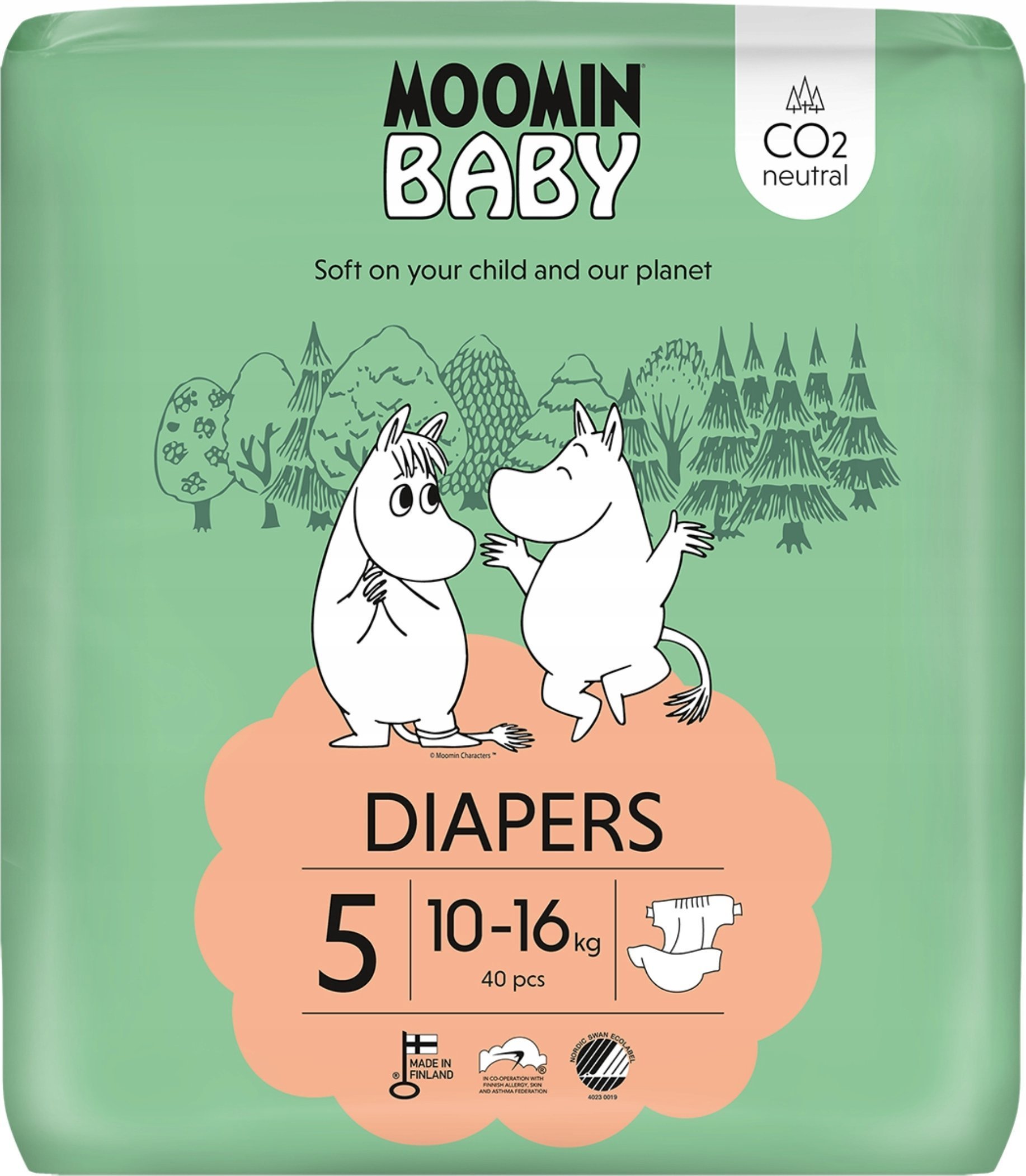 MOOMIN Baby, Pieluszki 5 MAXI (10-16 kg), 40 szt. EKO