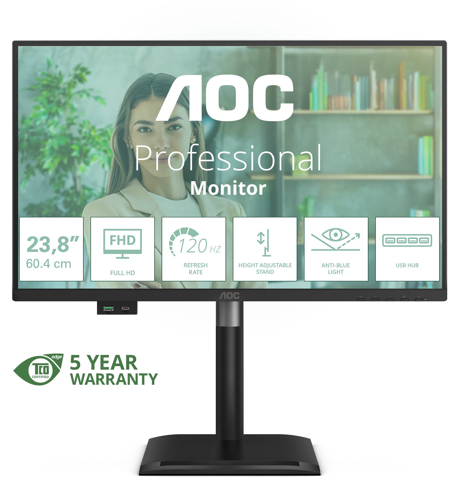 AOC 60,5cm (23,8") 24P4U 16:09 HDMI+DP+DVI+USB IPS Lift bk