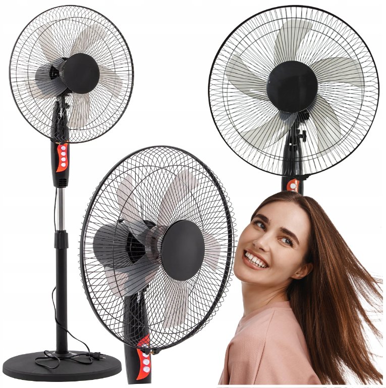 WIATRAK WENTYLATOR STOJĄCY REGULACJA OSCYLACJA CICHY MOCNY 45W 45CM WYSOKI