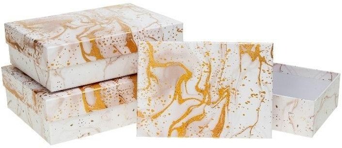 Pudełko prostokątne z kokardą 3szt marmur ROZETTE
