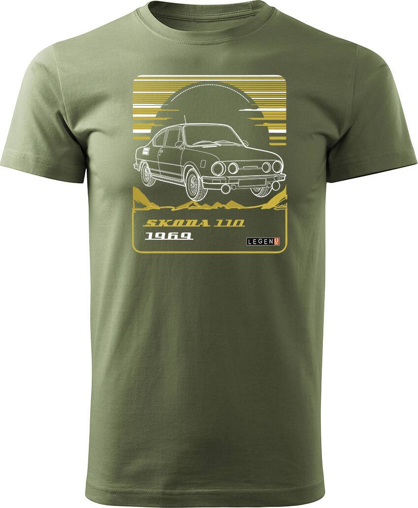 Topslang Koszulka z samochodem Skoda 110 R PRL legend męska khaki REGULAR XXL