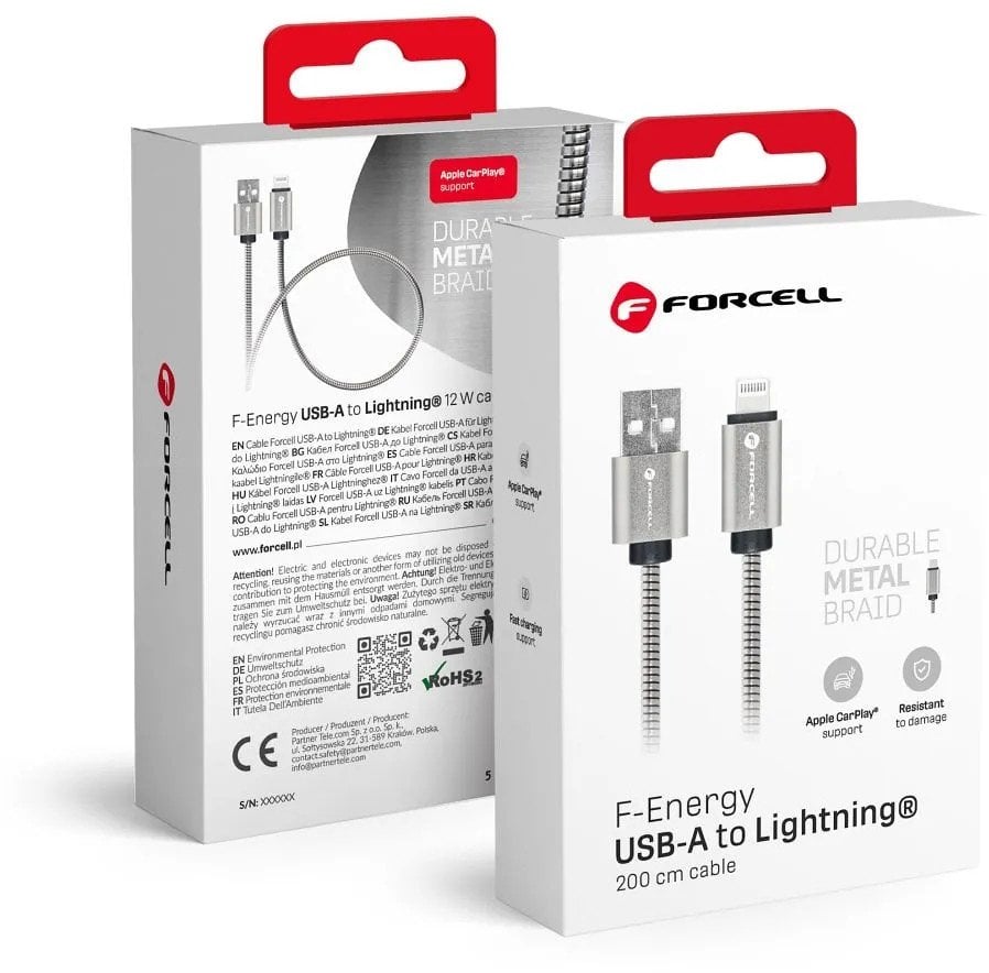 Kabel USB ForCell USB-A - Lightning 2 m Srebrny