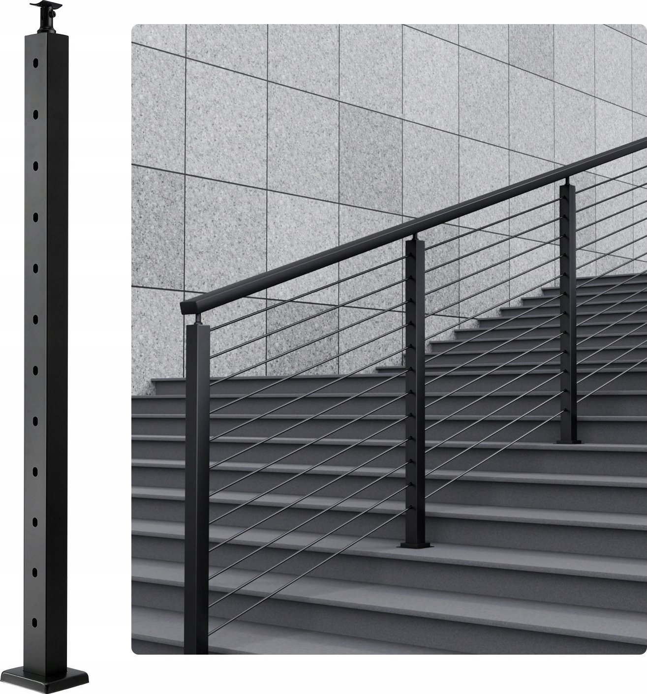 Słupek Poręczowy z Otworem Kątowym Czarny