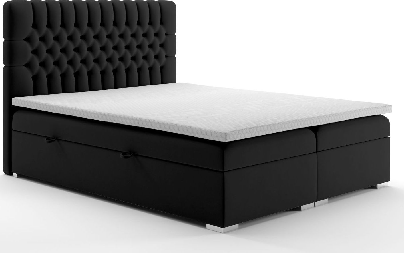 LAVERTO Łóżko kontynentalne RUBID 180x200 czarne velvet z pojemnikiem