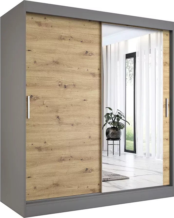 Elior Szafa przesuwna antracyt + dąb artisan 180 cm - Palmira 5X