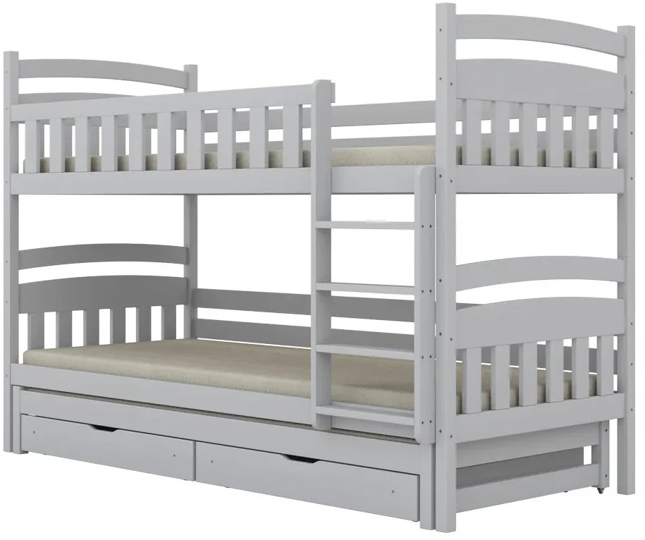 Łóżko piętrowe JULITA 200x90 białe drewniane trzyosobowe z szufladami KOCOT KIDS