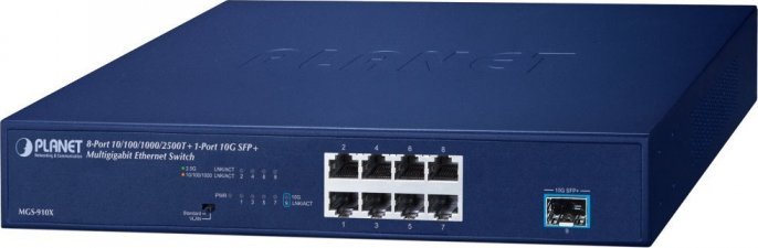 Switch Planet Planet MGS-910X 8-Port 10/100/1000/2500T + 1-Port 10G SFP+ Multigigabit Ethernet Switch (Fanless design, Standard/VLAN mode, desktop siz