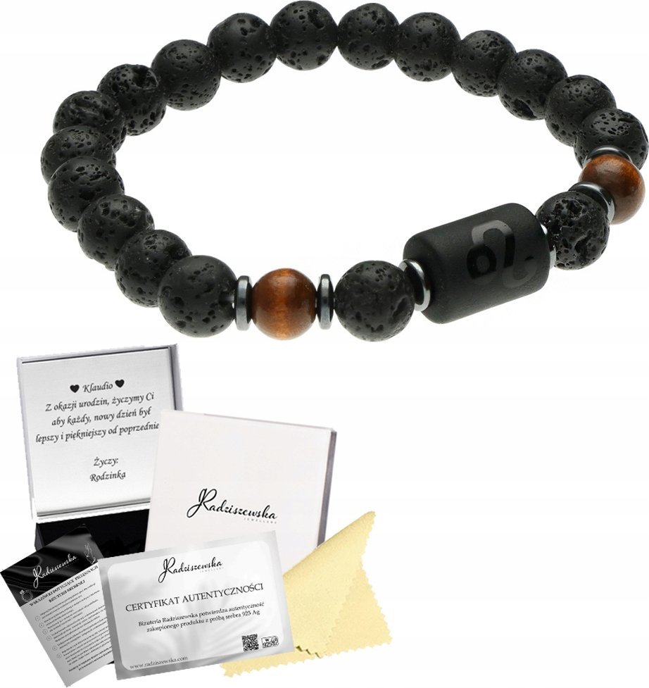 Radziszewska Jewellery Bransoletka Męska z Kamieni Naturalnych Znak Zodiaku Drewno Lawa