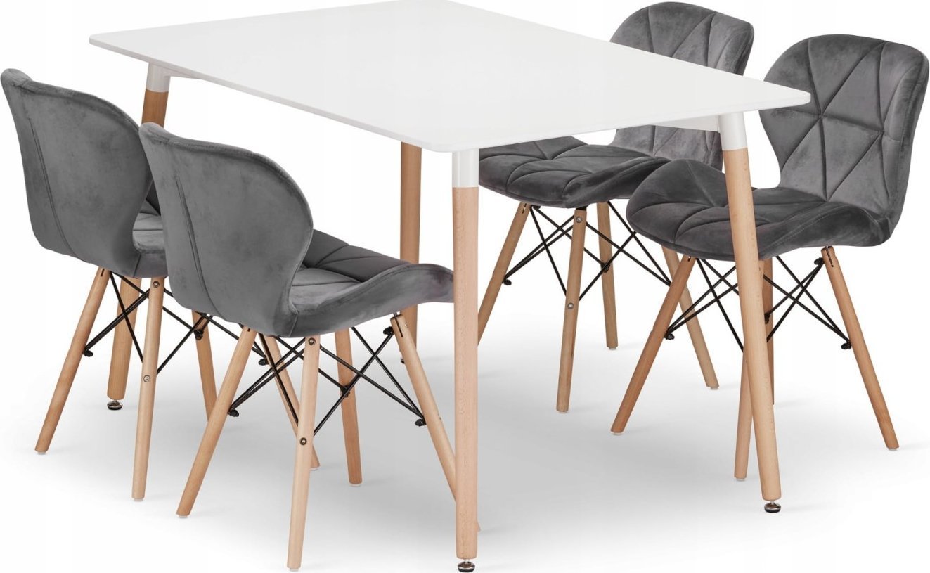 Leobert Zestaw stół prostokątny ADRIA 120x80 biały + 4 krzesła LAGO szare