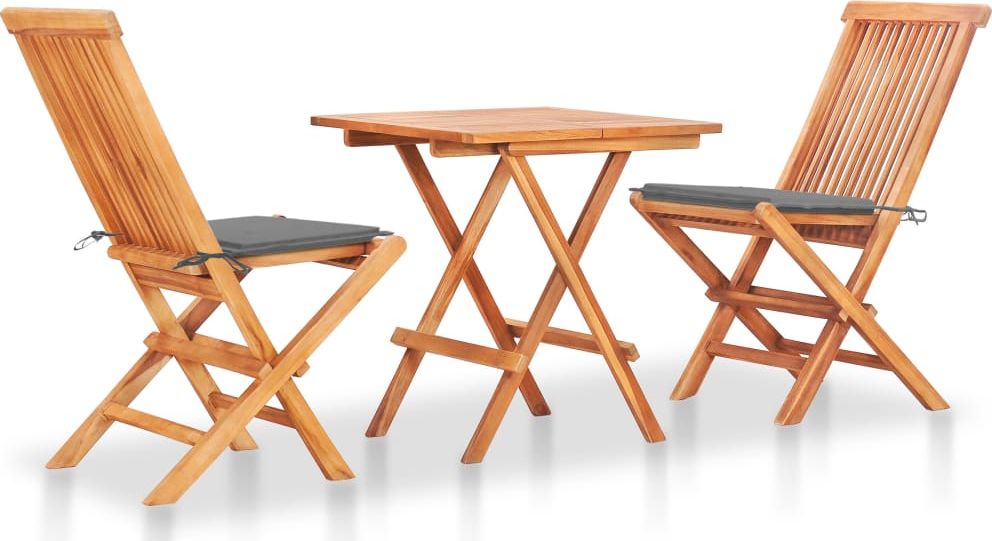 vidaXL VidaXL 3-cz. zestaw mebli bistro, szare poduszki, drewno tekowe