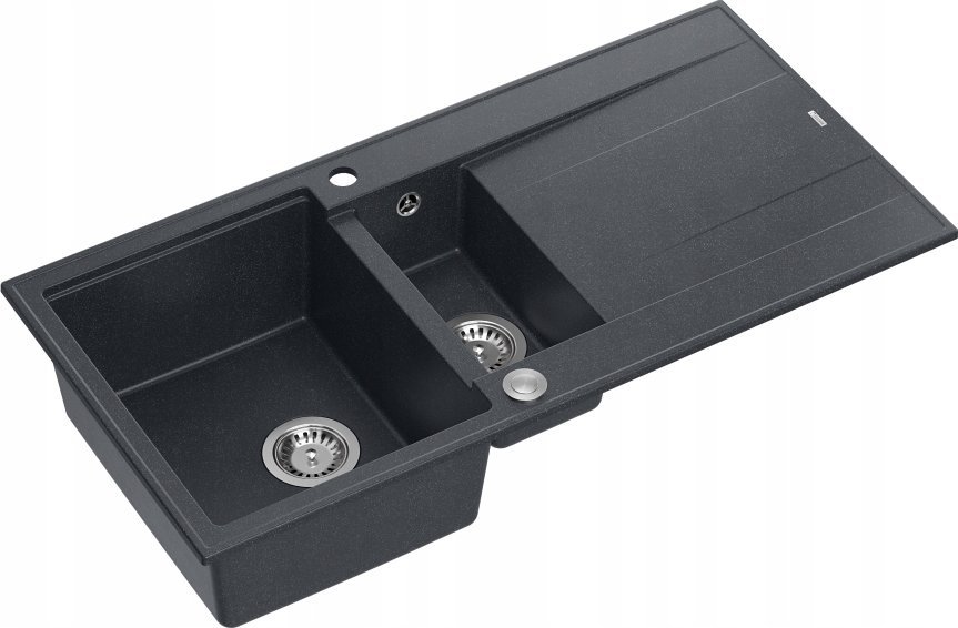 Zlewozmywak GraniteQ EVAN 156 GraniteQ zlewozmywak z syfonem Push To Open 1,5-komorowy z/o (1000x500x210; kom. 420x480) black diamond / elementy stalo