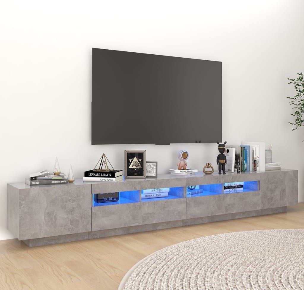 vidaXL Szafka pod TV z oświetleniem LED, szarość betonu, 260x35x40 cm
