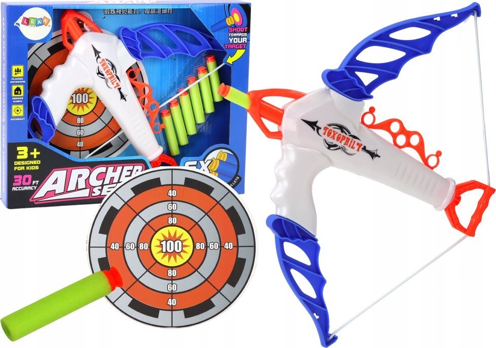 LeanToys Łuk z Tarczą Na Miękkie Strzałki z Przyssawką 6 Sztuk