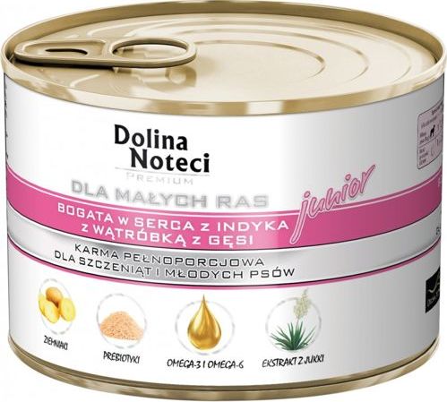 Dolina Noteci Dolina Noteci PREMIUM dla psów małych ras JUNIOR bogata w serca z indyka z wątróbką z gęsi 6x185 g