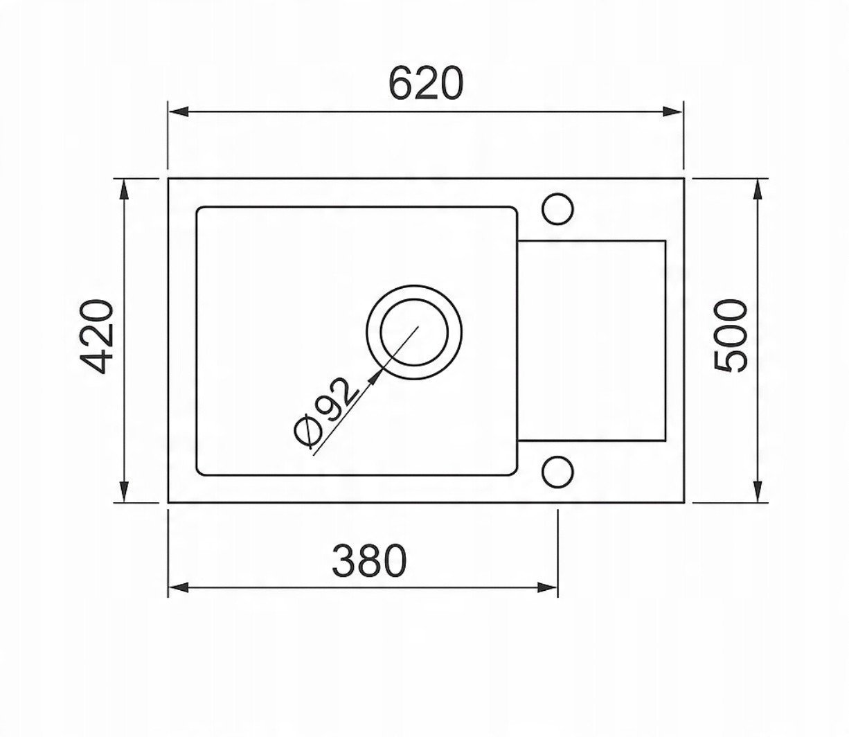 Zlew MIDO (62x50) 1B 1D czarny + Bateria FLESSI BLACK