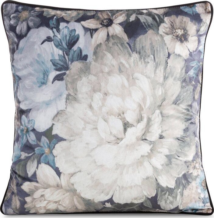 Eurofirany Poszewka welwetowa w kwiaty z lamówką LUCIA 45X45 kolorowa