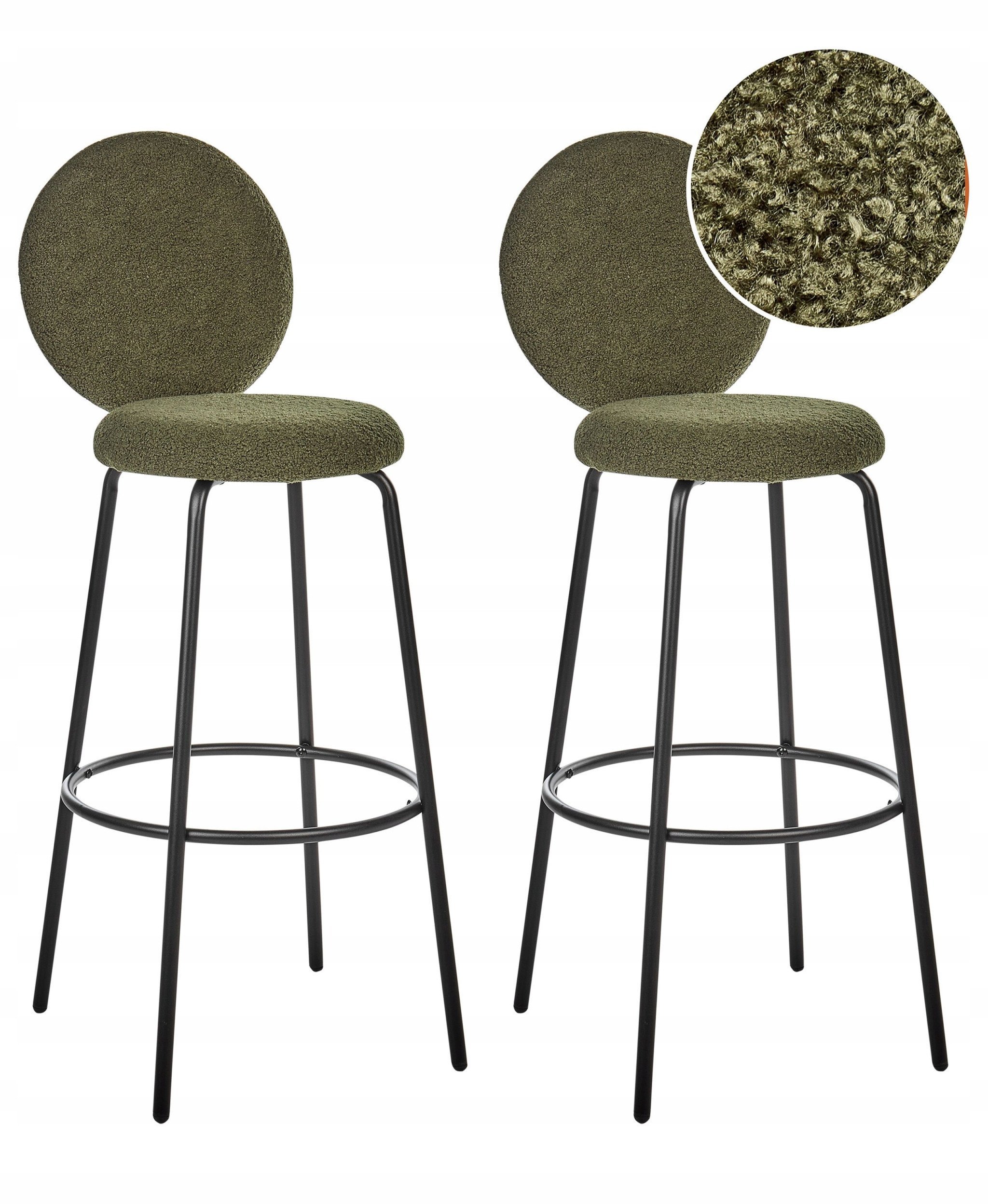 Beliani Zestaw 2 krzeseł barowych EMERY Boucle Ciemnozielony