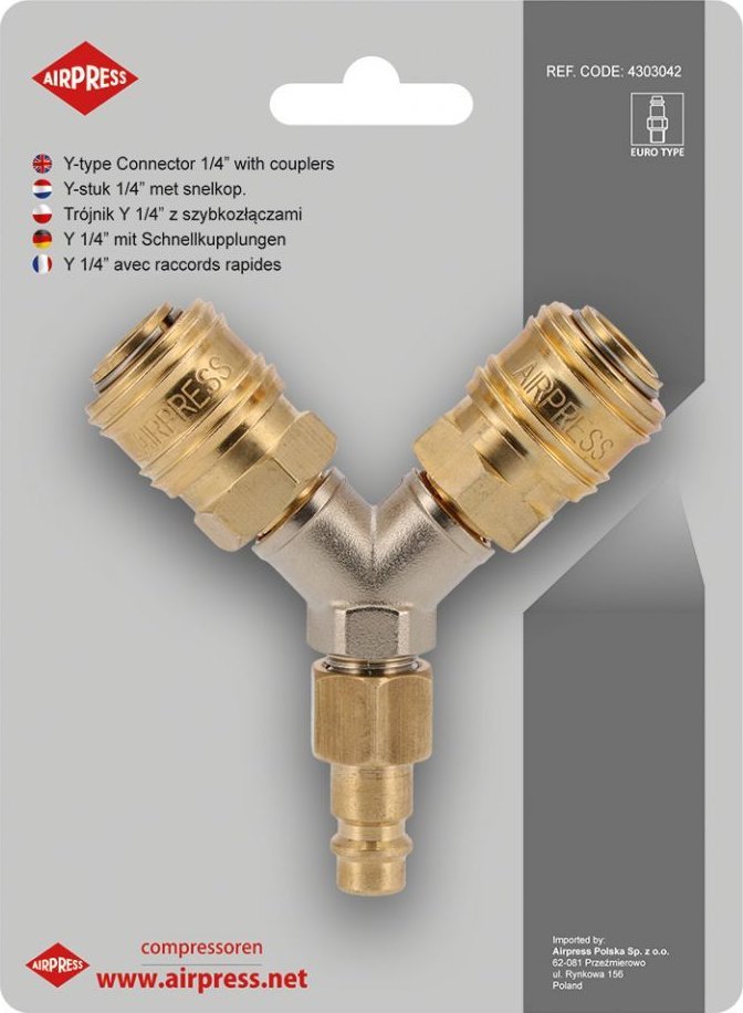 Airpress TRÓJNIK TYP Y 1/4\'\' Z SZYBKOZŁĄCZAMI I WTYKIEM EURO