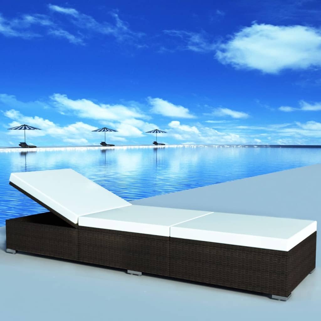 vidaXL vidaXL Leżak ogrodowy z kremową poduszką, polirattan, czarny