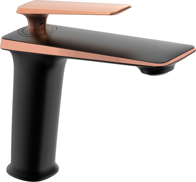 Bateria umywalkowa Mexen Purus stojąca czarny mat + różówe złoto