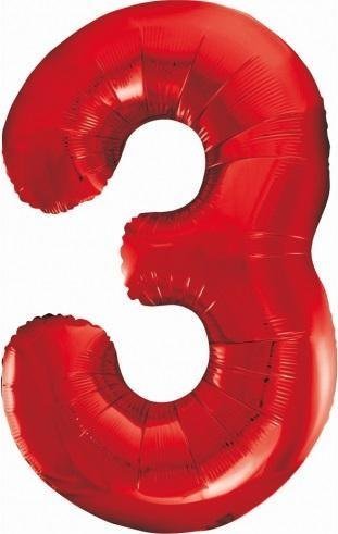 GoDan Balon foliowy Cyfra 3 czerwona, 85cm