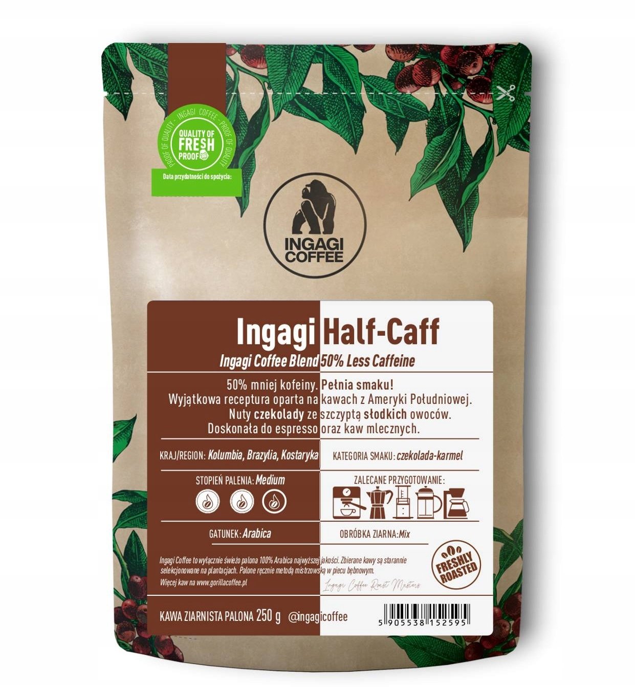 Kawa ziarnista Ingagi Coffee Half-Caff 1kg