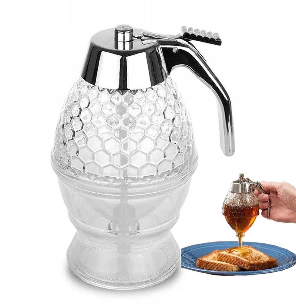 DOZOWNIK Dyspenser do SYROPU MIODU DZBANEK 240ml 15cm GOFRY WYGODNY