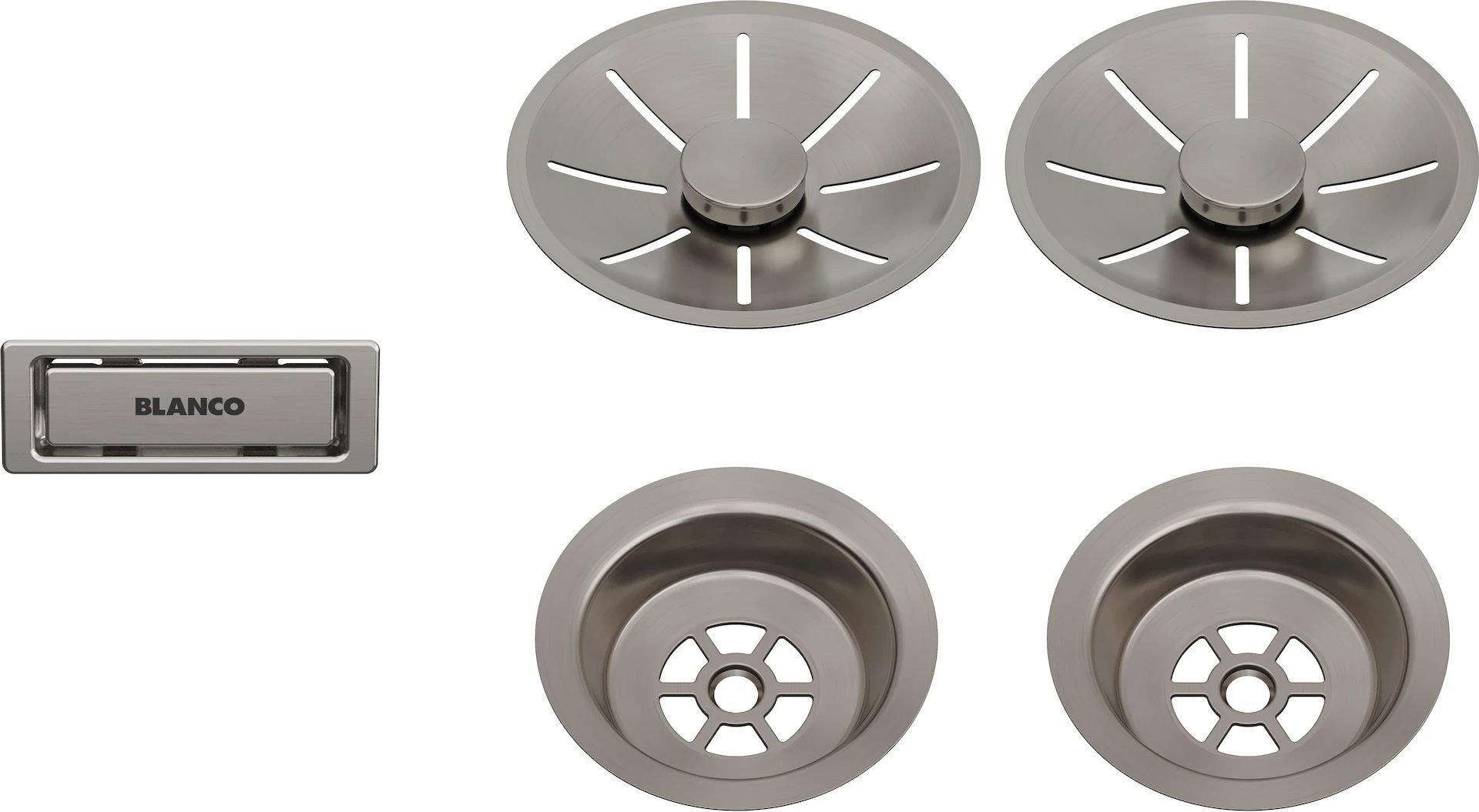 BLANCO Zestaw elementów stalowych w kolorze satin platinum, do armatury przelewowo-odpływowej InFino, do dwóch komór