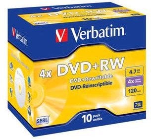 Verbatim Blank DVD+RW SERL 4.7GB 4x 5 Pack Jewel
