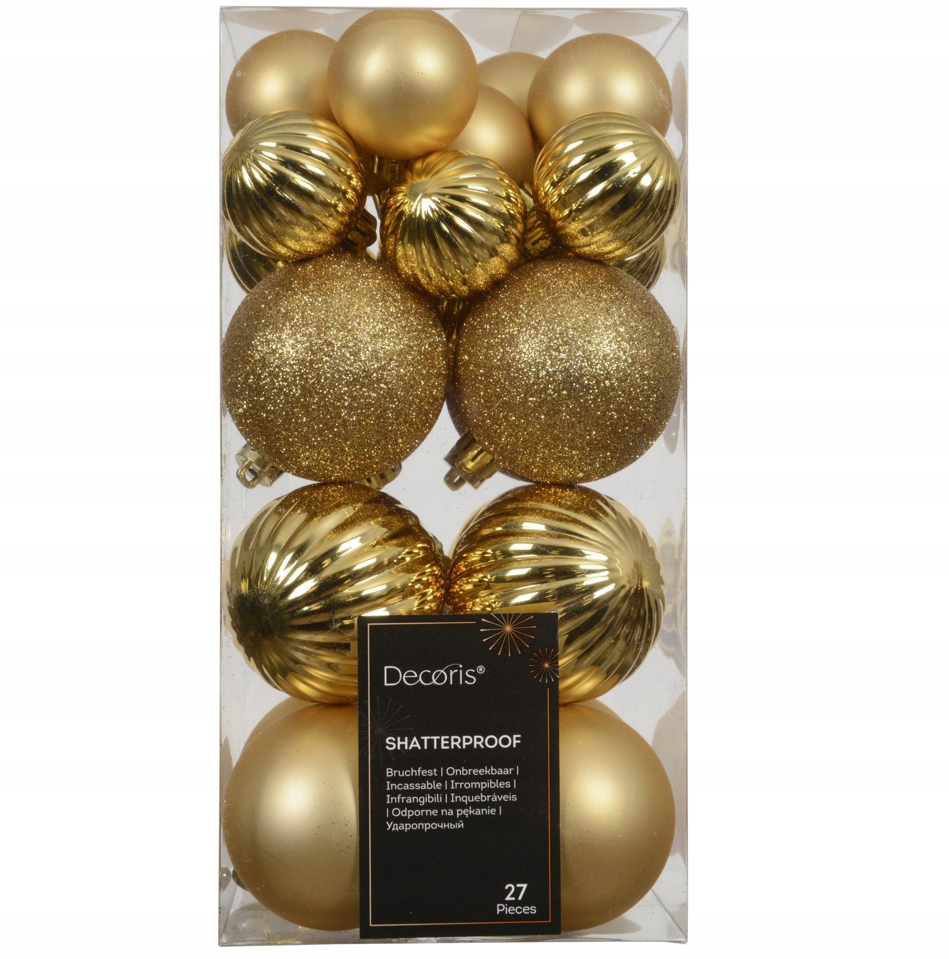 Zestaw 27 bombek choinkowych nietłukące plastikowe złote 4-6cm