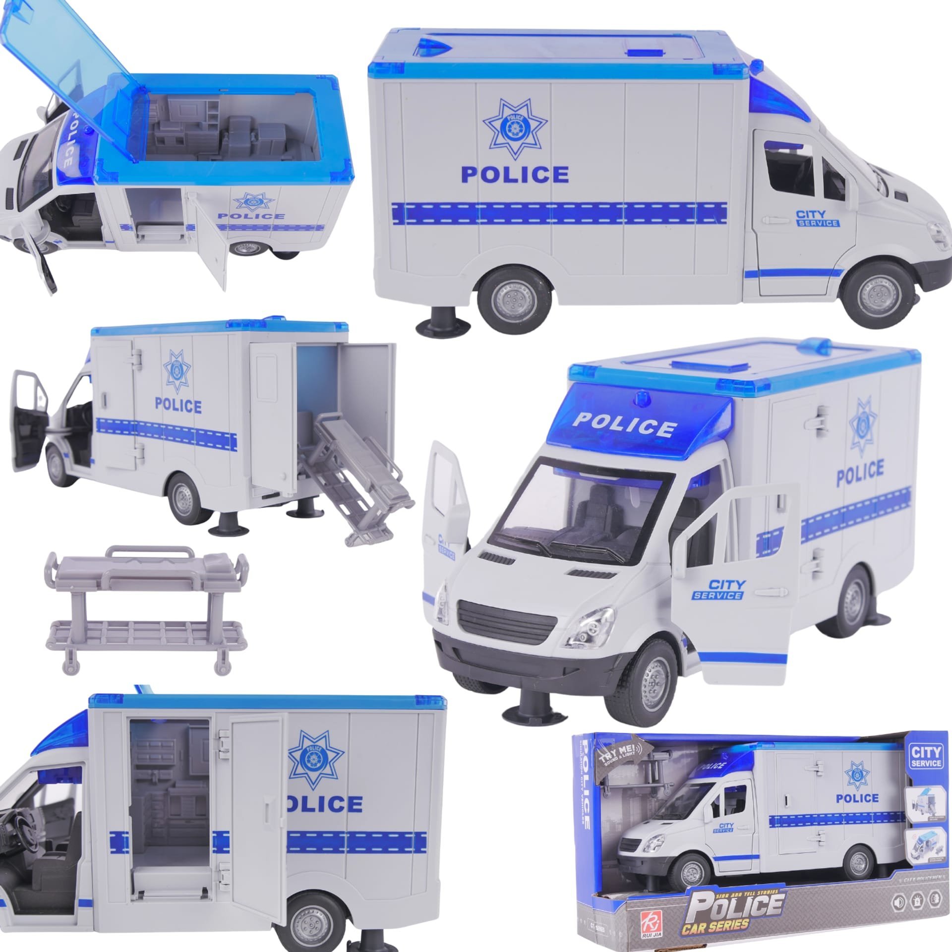 LeanToys Ciężarówka Karetka Policyjna Policja Nosze Otwierane Drzwi Dźwięk Światło