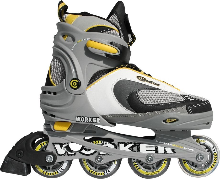 Rolki Worker Condor rekreacyjne regulowane żółte szare srebrne czarne r. 31-33