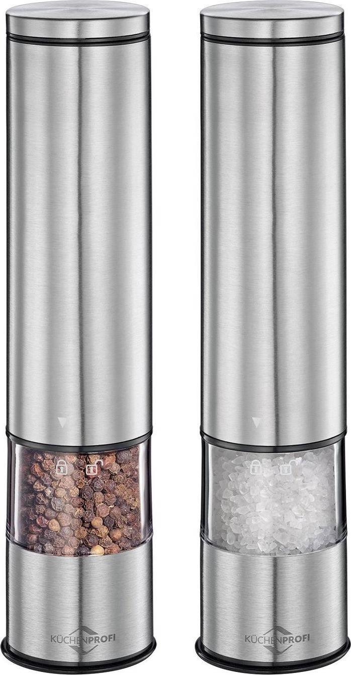 Młynek do przypraw Kuchenprofi elektryczne młynki do soli i pieprzu, 2 szt., stal nierdzewna, śred. 5 x 23 cm