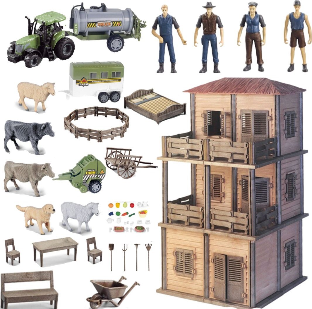 ProNice DUŻY ZESTAW FARMA RANCZO GOSPODARSTWO DOMEK ROLNIK ZWIERZĘTA ZAGRODA TRAKTO