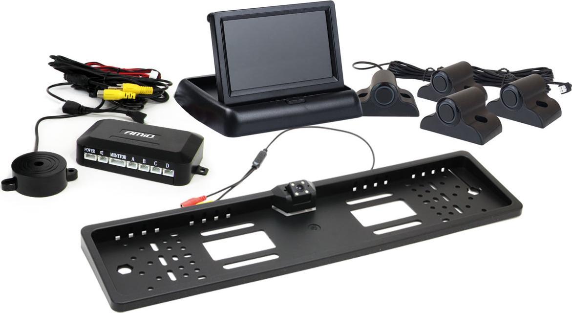 AMiO Zestaw czujników parkowania tft02 4,3" z kamerą hd-402-led 4 sensory czarne truck