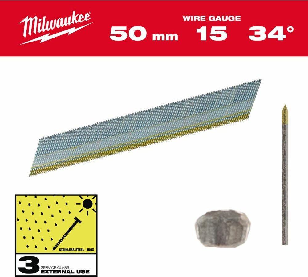 Milwaukee MILWAUKEE SZTYFTY WYKOŃCZENIOWE, 15G, GŁOWA TYPU D 50mm INOX DO M18 CN15GA /2500szt.