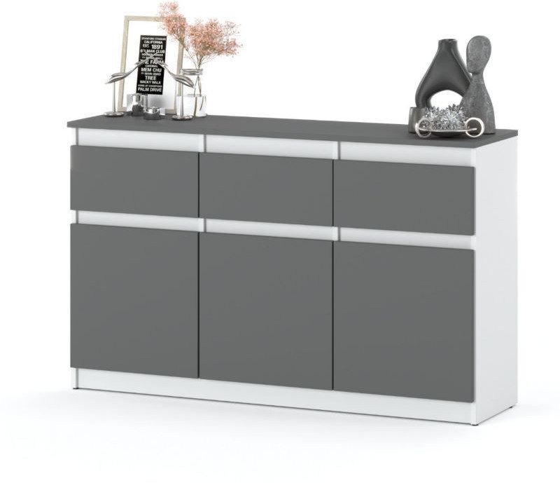 Komoda Nowoczesna 120cm 3 Szuflady Nowoczesna Do Sypialni Biała Szara Mat