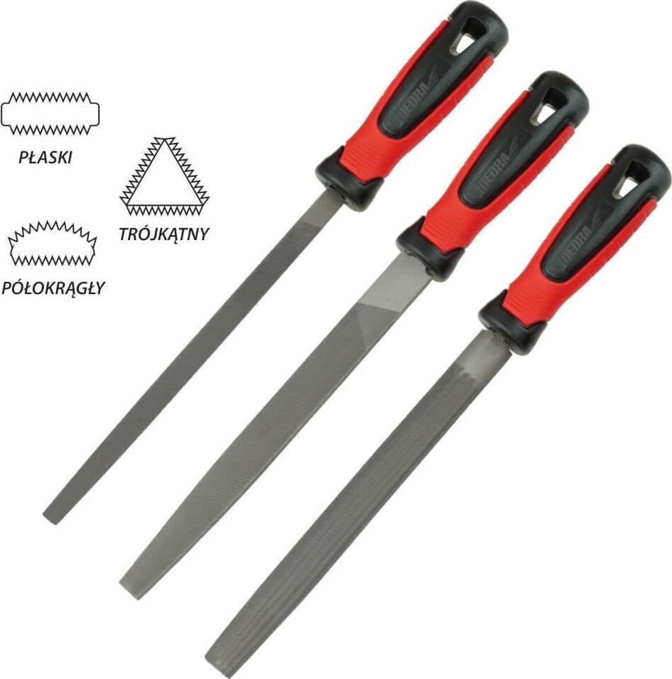 Dedra ZESTAW PILNIKÓW DO METALU 200MM 3SZT PŁASKI PÓŁOKR OKRĄGŁY 06C006 DEDRA