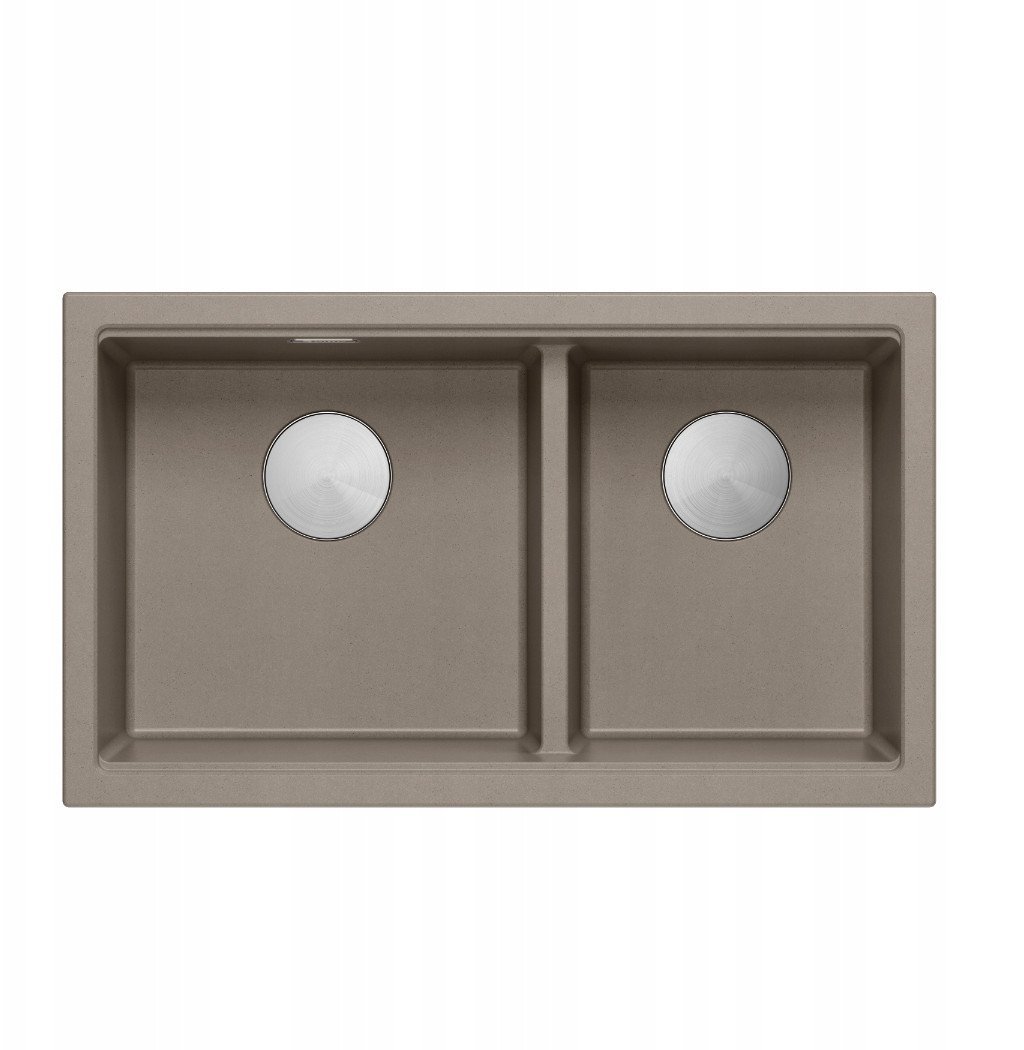 QUADRON | LOGAN 120 | granitowy zlewozmywak kuchenny SOFT TAUPE + STAL | wymiar: 76 x 45 x 23,5 cm | 2-komorowy podwieszany | podbudowa szafki od: 80